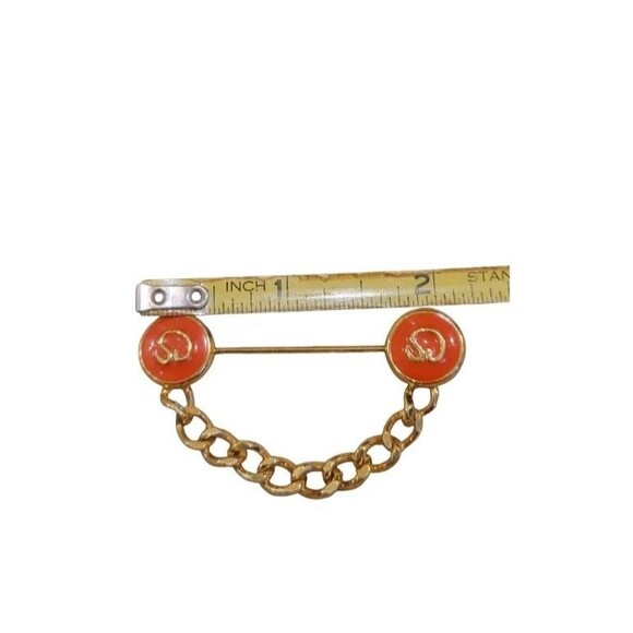 St. John Vintage Orange Collar Pin Brooch Logo SJ Chain Enamel Gold Tone 1990s - Picture 6 of 6